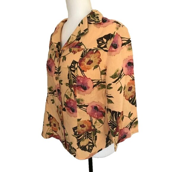 CLICK by COLOR ME COTTON 100% Linen Button Up Top Size Small Peach Floral - Picture 4 of 7